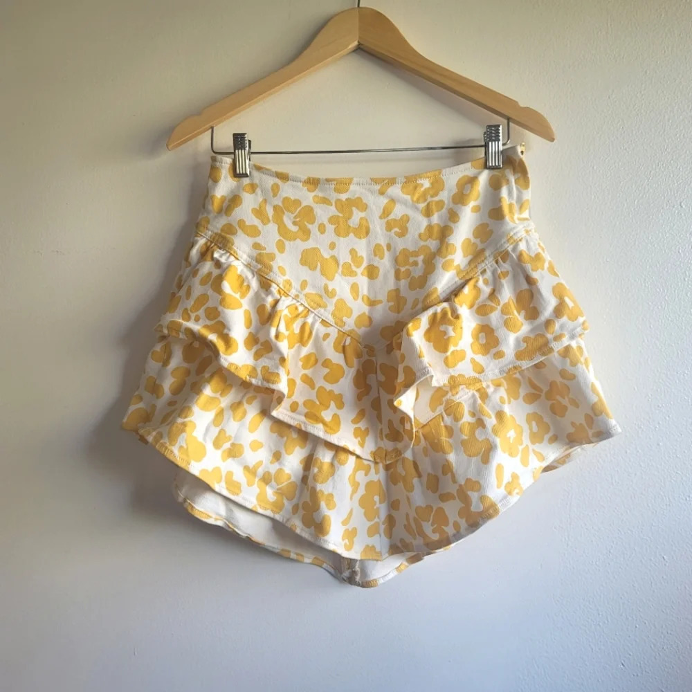 MOTHER, The Ruffle Leopard Mini Skirt, Yellow and White, Size 30 - Picture 13 of 16